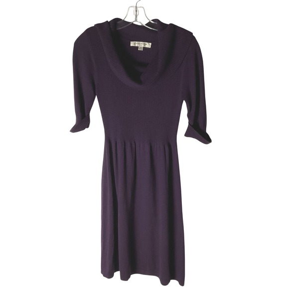 Evan Picone Dresses & Skirts - Evan Picone Womens Cowl Neck Sweater Dress Ribbed Knit Purple Size Small